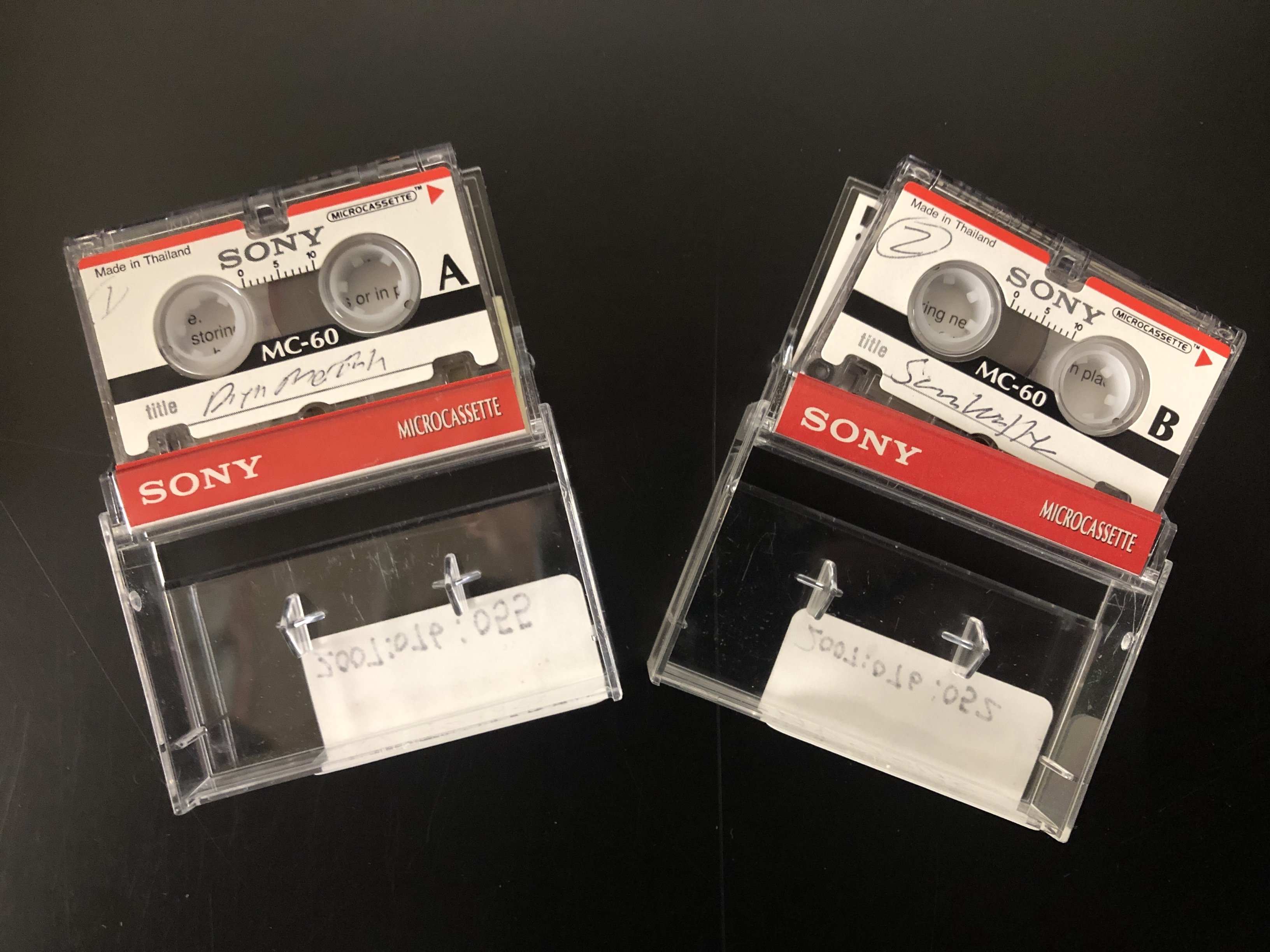 Hard-to-read mini-cassette annotations in the Ford Foundation Records.