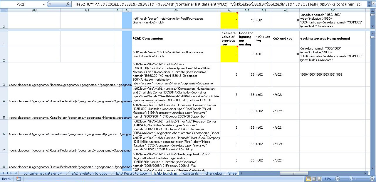 Snippet of EAD construction