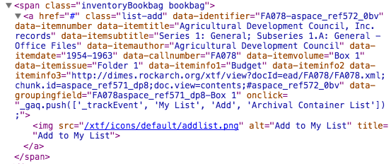 Bookbag button HTML