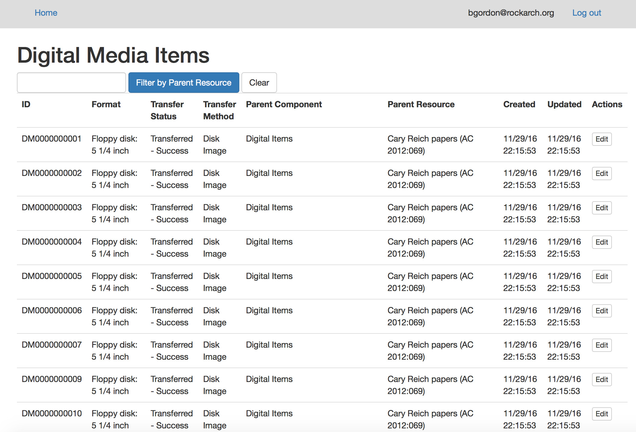 Digital Media Log Index