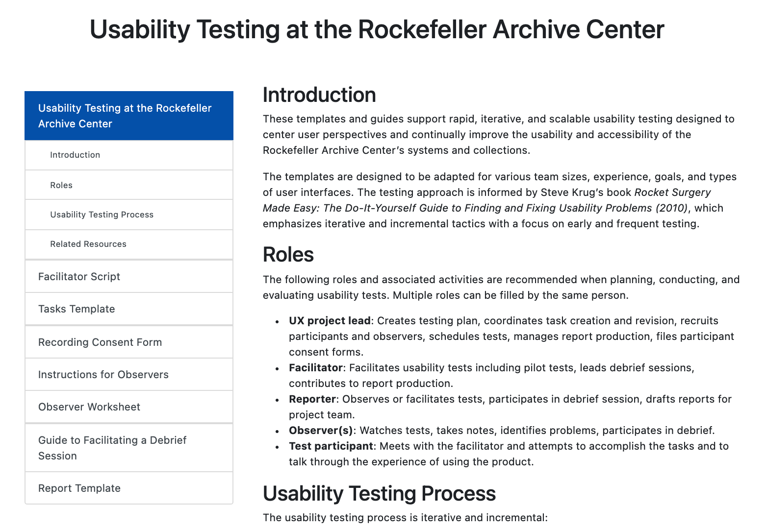 screenshot of RAC UX Guides and Templates documentation